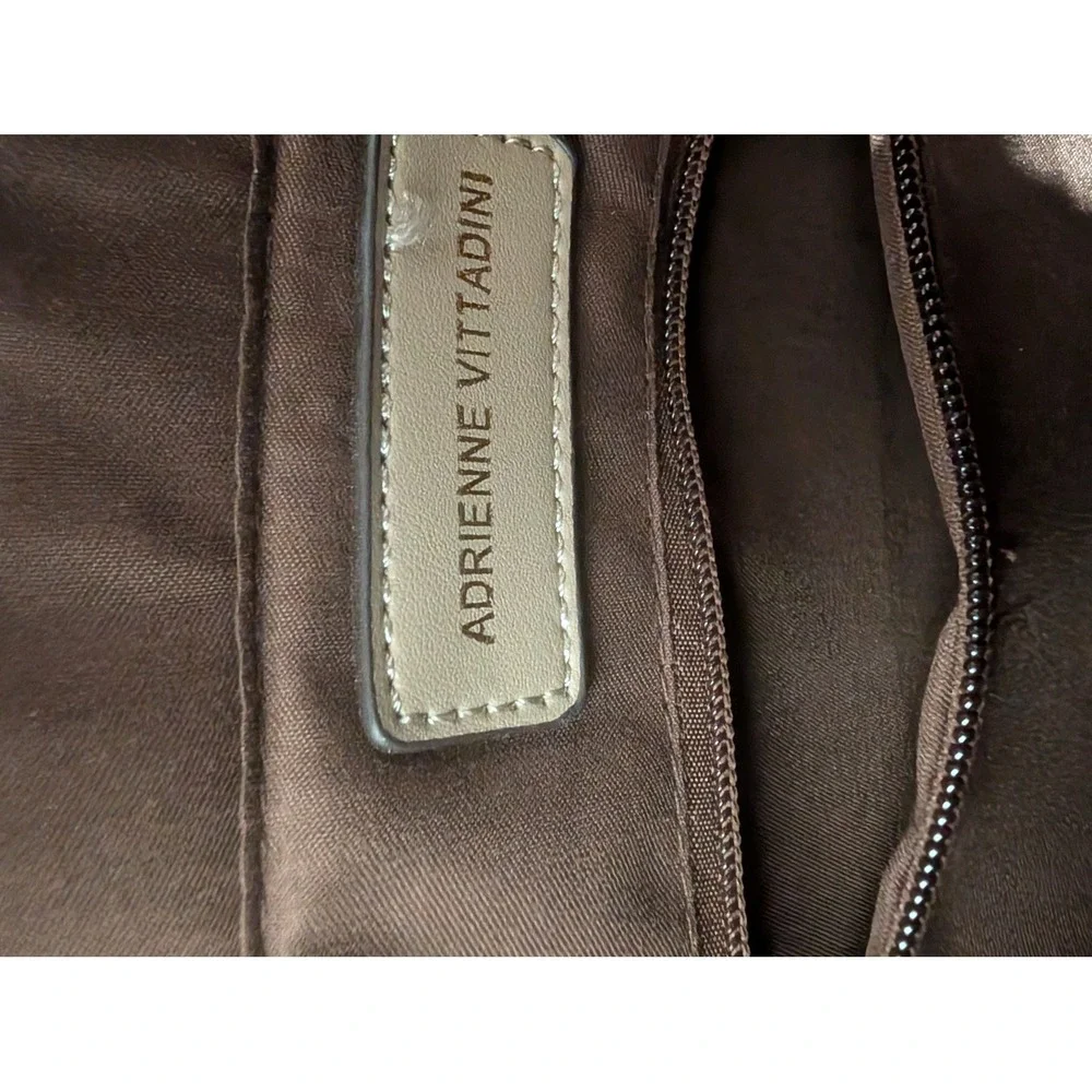 Adrienne Vittadini Womens Monogram Satchel Handbag Brown Tan Gold Hardware AV